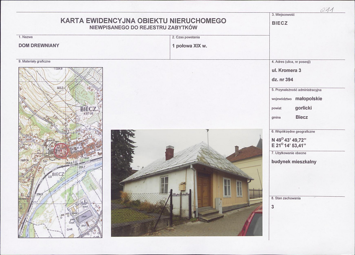 Karta obiektu niewpisanego do rejestru, skan nr 1