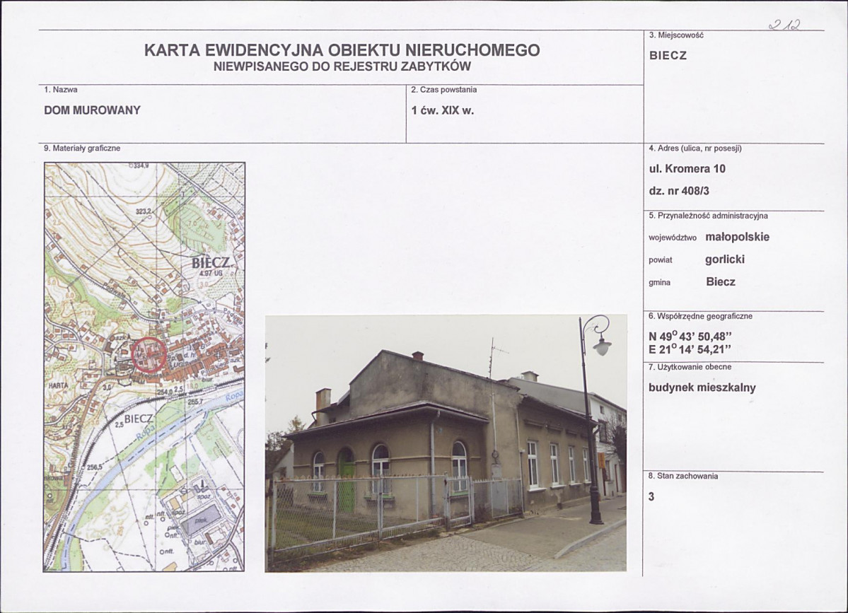 Karta obiektu niewpisanego do rejestru, skan nr 1