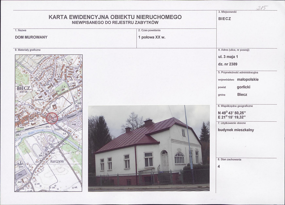 Karta obiektu niewpisanego do rejestru, skan nr 1