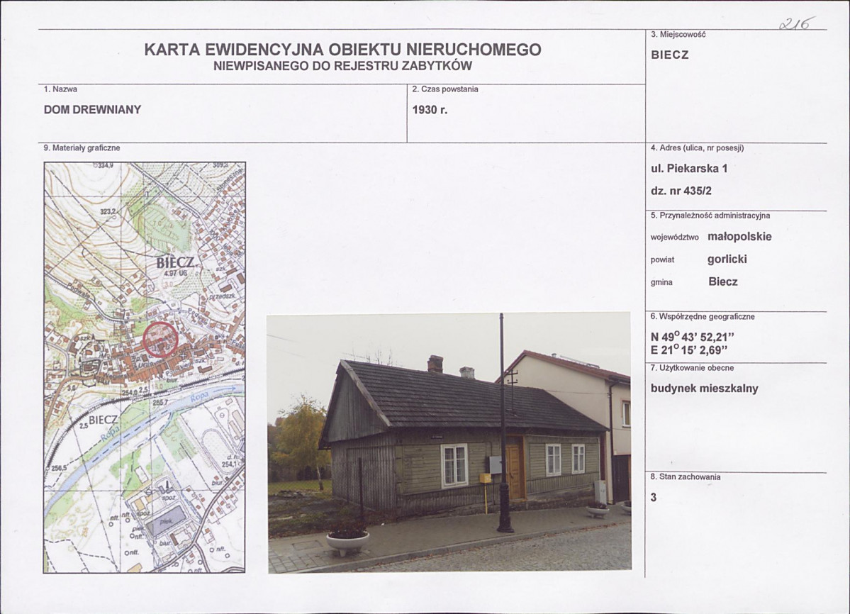Karta obiektu niewpisanego do rejestru, skan nr 1