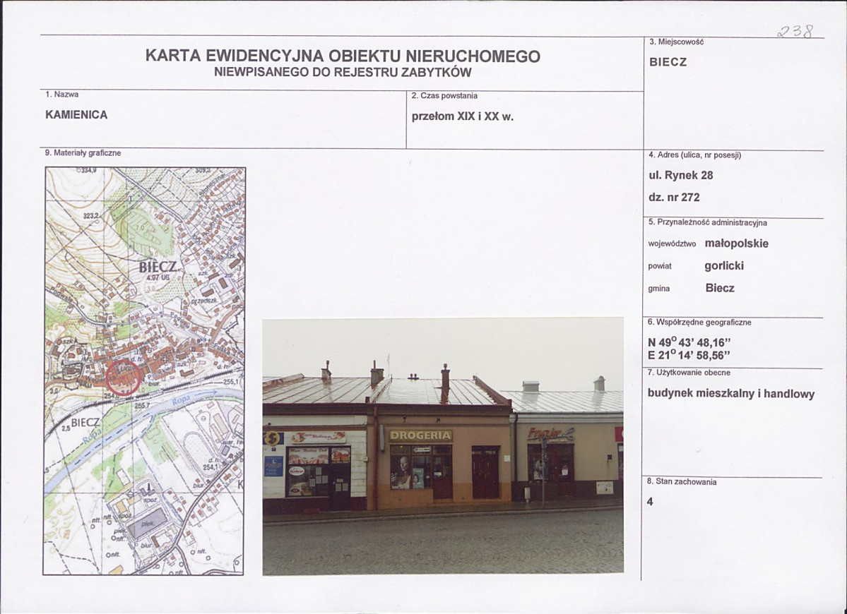 Karta obiektu niewpisanego do rejestru, skan nr 1