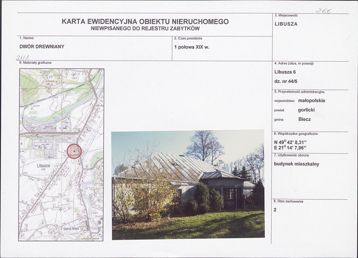Karta obiektu niewpisanego do rejestru, skan nr 1