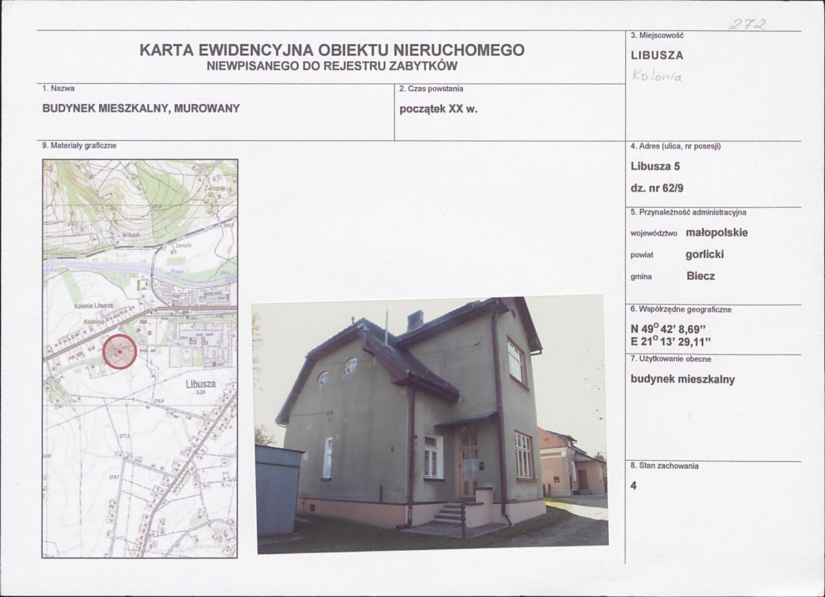 Karta obiektu niewpisanego do rejestru, skan nr 1