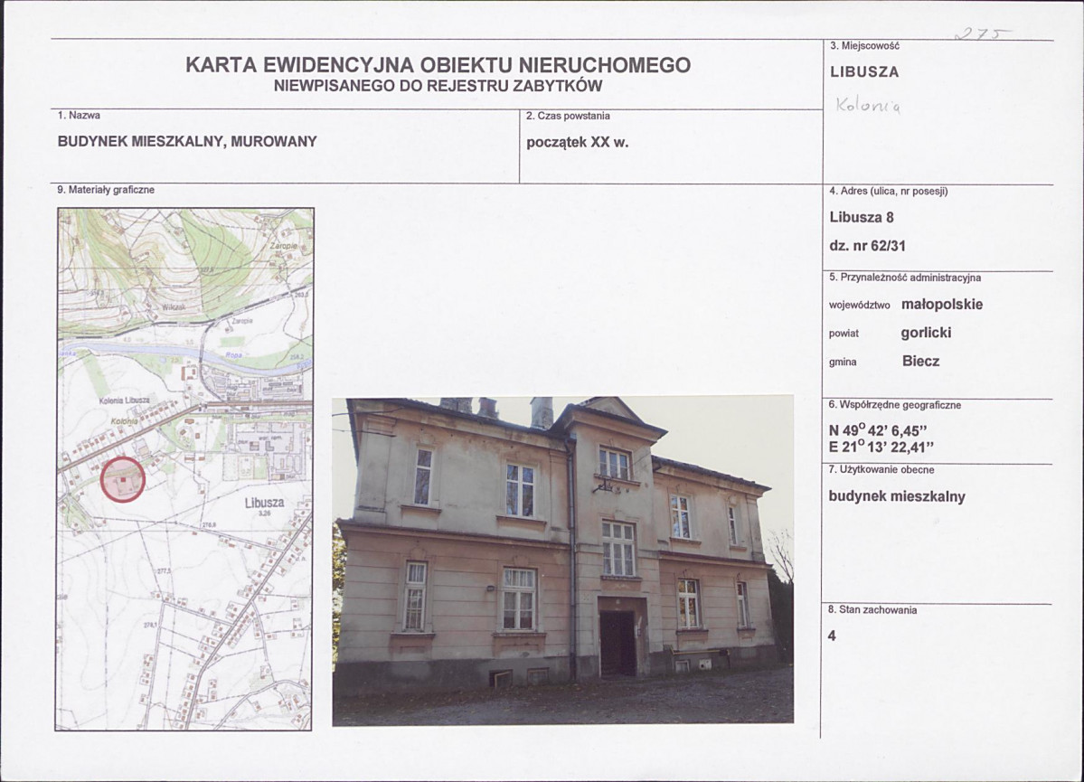 Karta obiektu niewpisanego do rejestru, skan nr 1