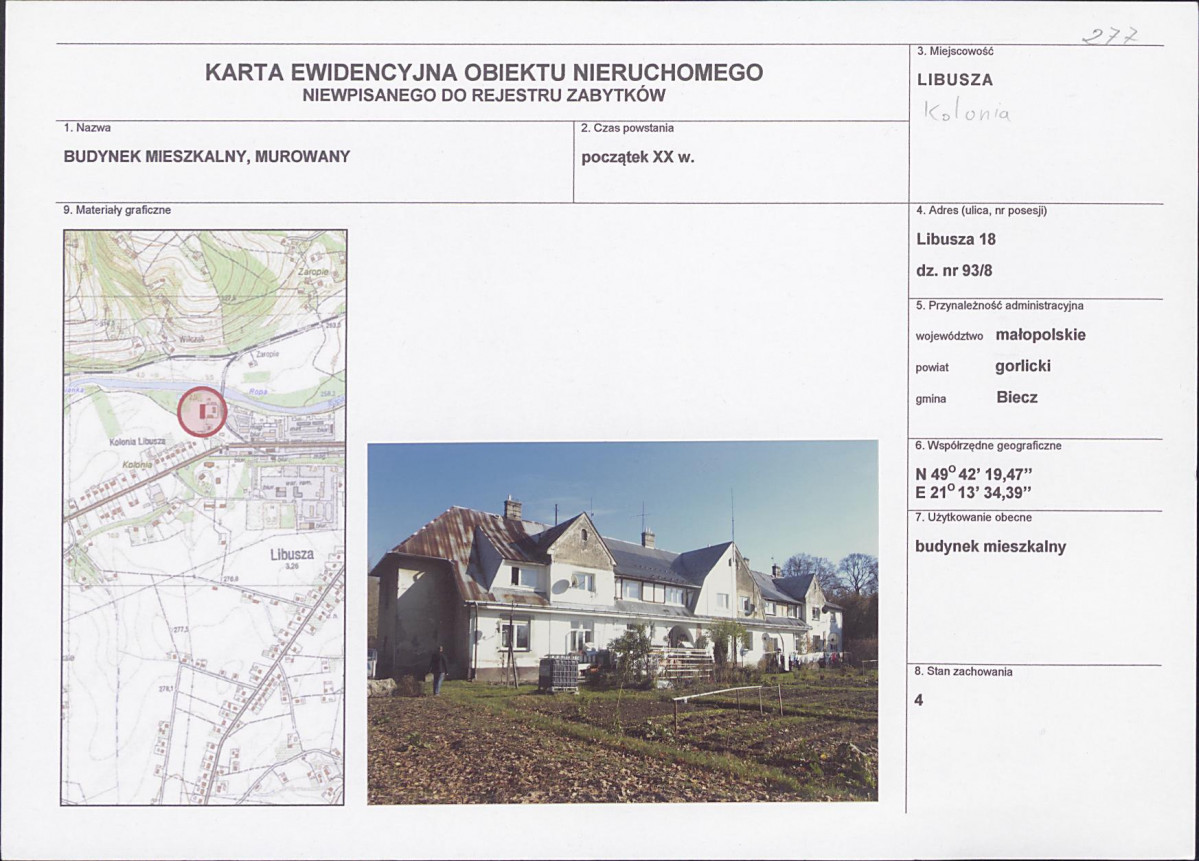 Karta obiektu niewpisanego do rejestru, skan nr 1