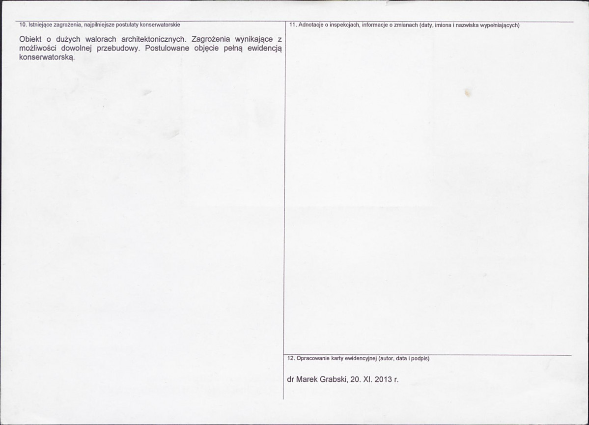 Karta obiektu niewpisanego do rejestru, skan nr 2