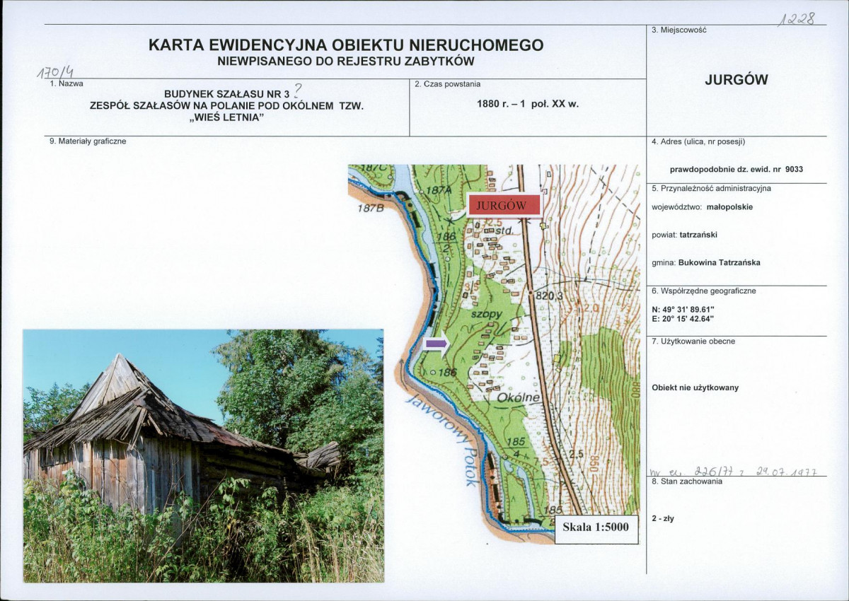 KEZN - Karta obiektu niewpisanego do rejestru, skan nr 1