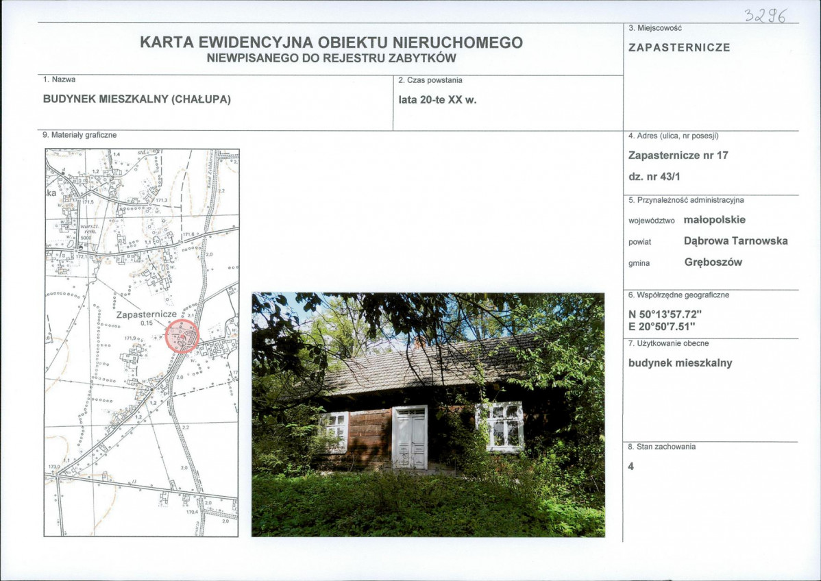 Karta obiektu niewpisanego do rejestru, skan nr 1