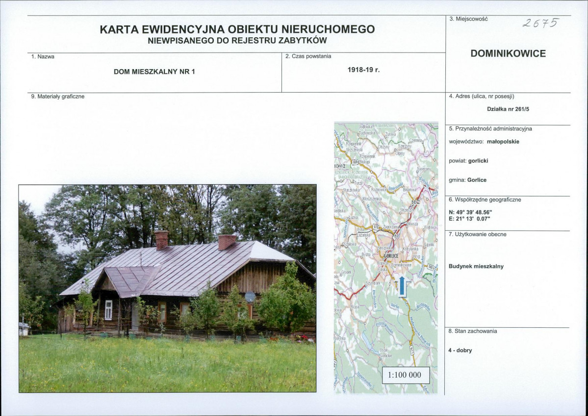 Karta obiektu niewpisanego do rejestru, skan nr 1