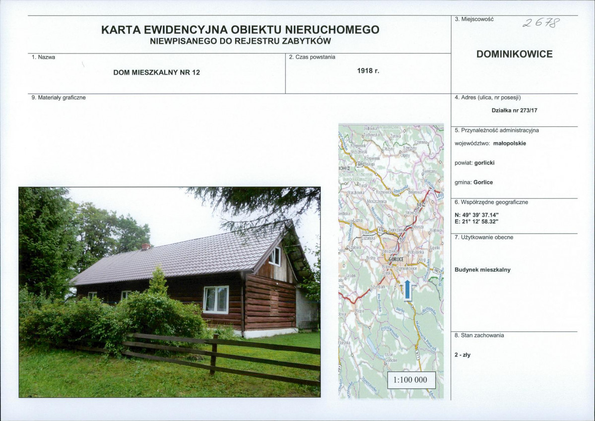 Karta obiektu niewpisanego do rejestru, skan nr 1