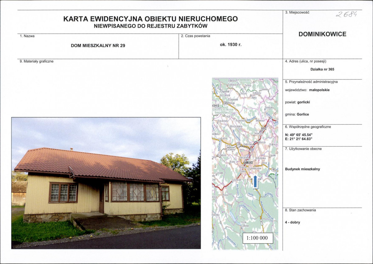 Karta obiektu niewpisanego do rejestru, skan nr 1