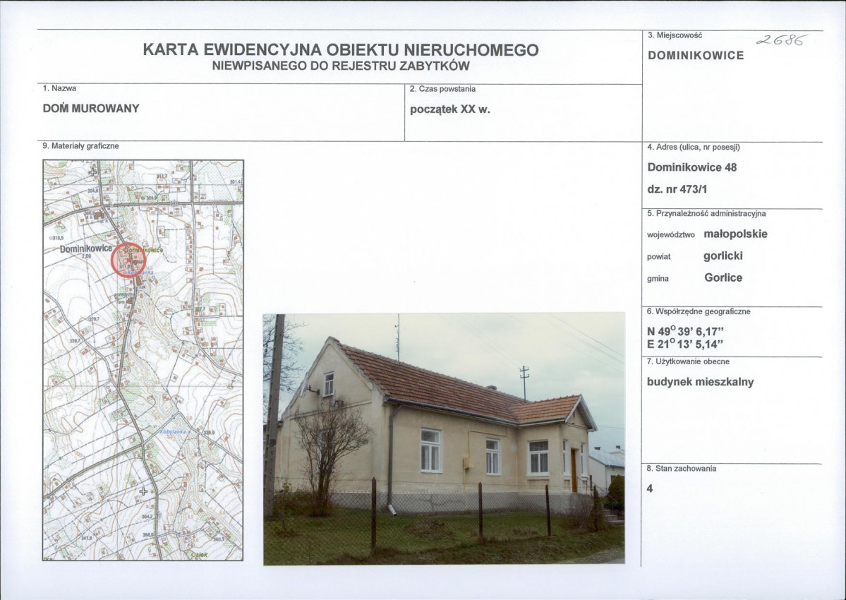 Karta obiektu niewpisanego do rejestru, skan nr 1