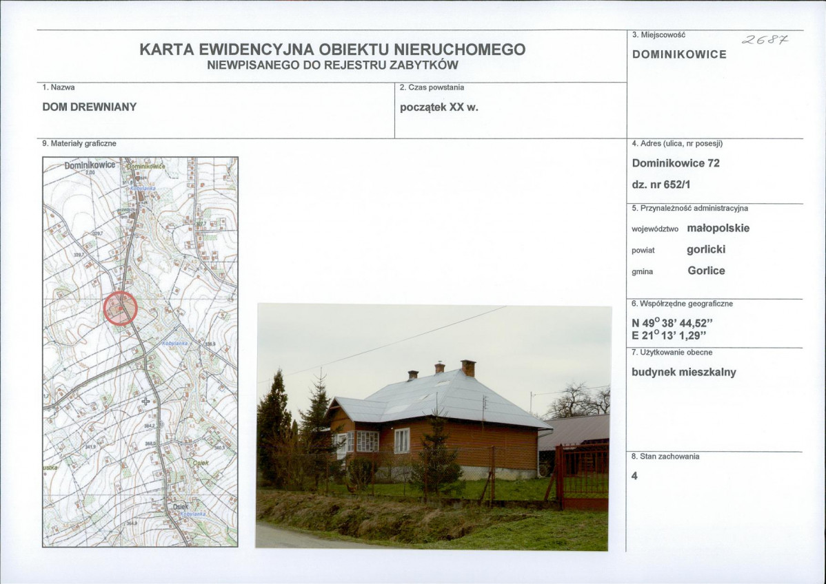 Karta obiektu niewpisanego do rejestru, skan nr 1