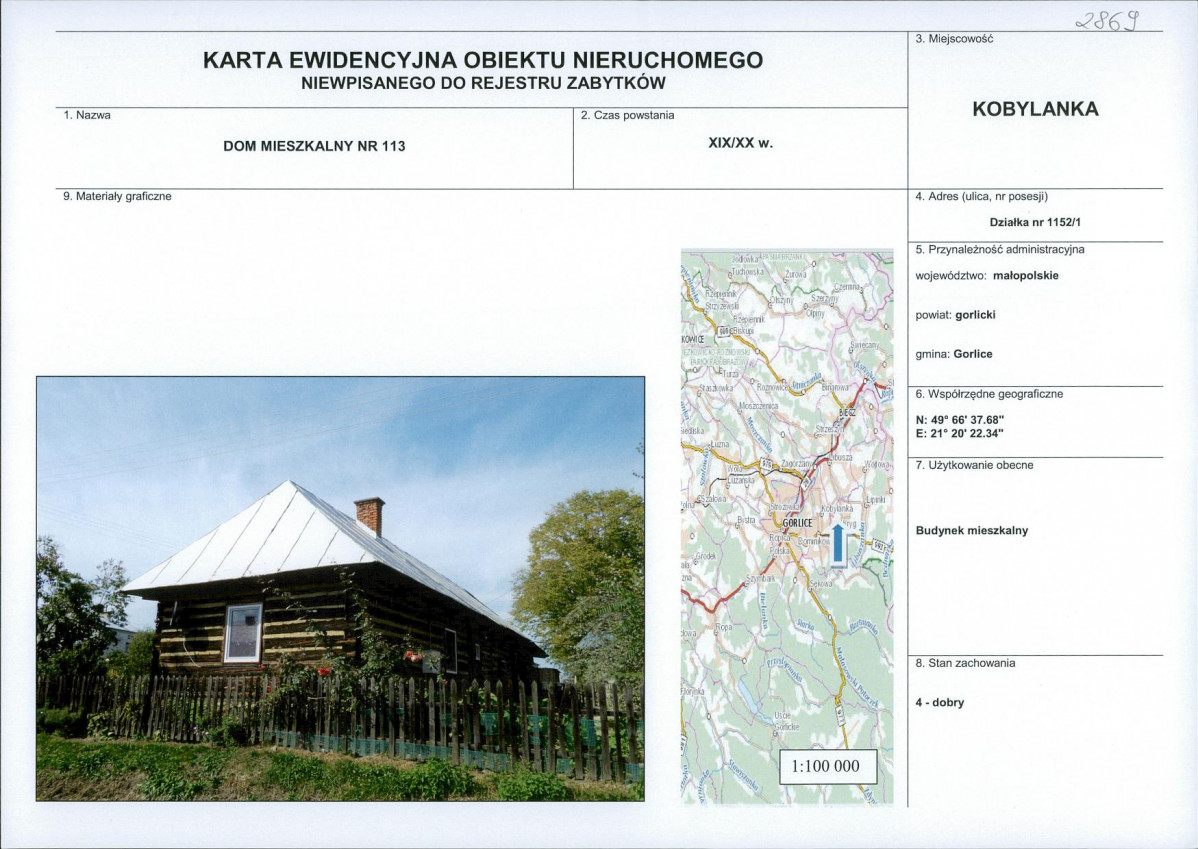 Karta obiektu niewpisanego do rejestru, skan nr 1