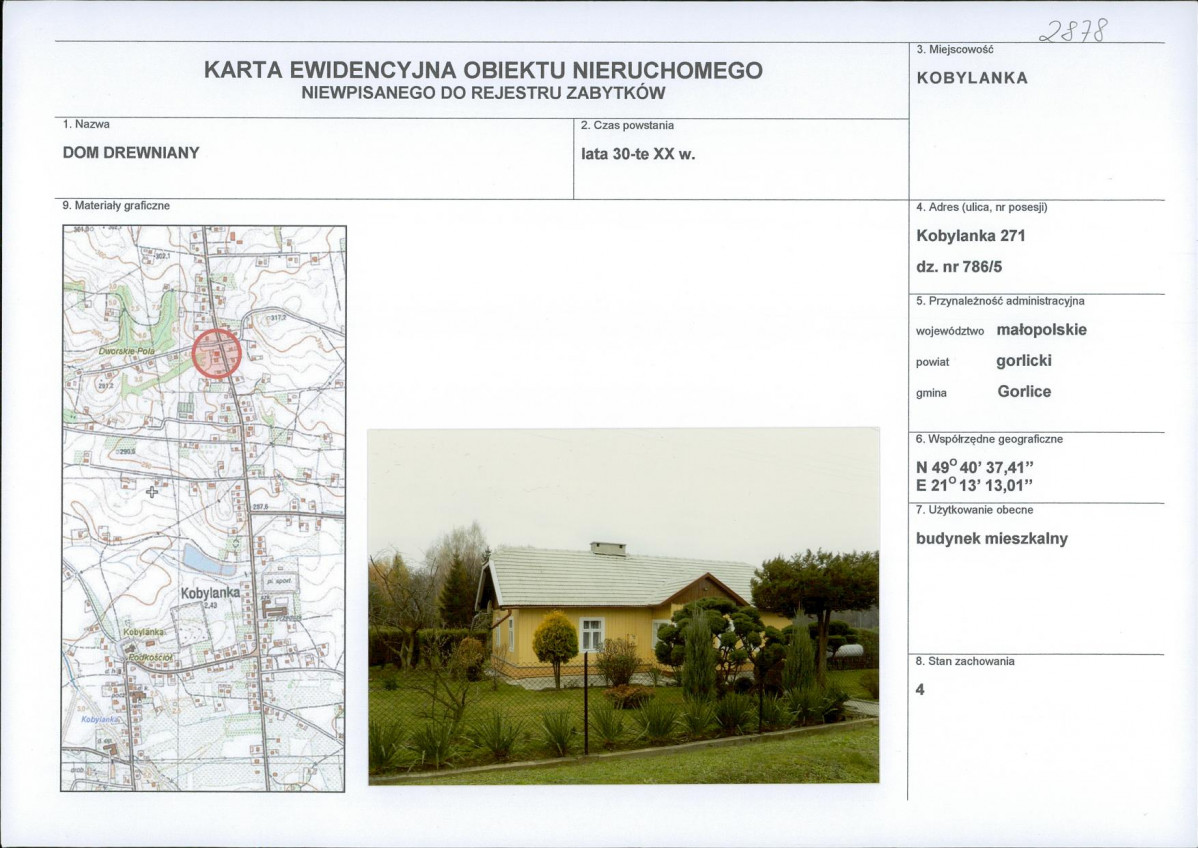 Karta obiektu niewpisanego do rejestru, skan nr 1