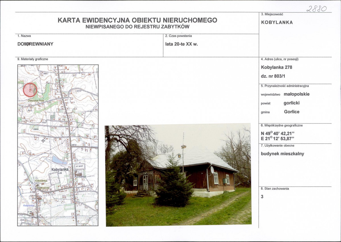 Karta obiektu niewpisanego do rejestru, skan nr 1