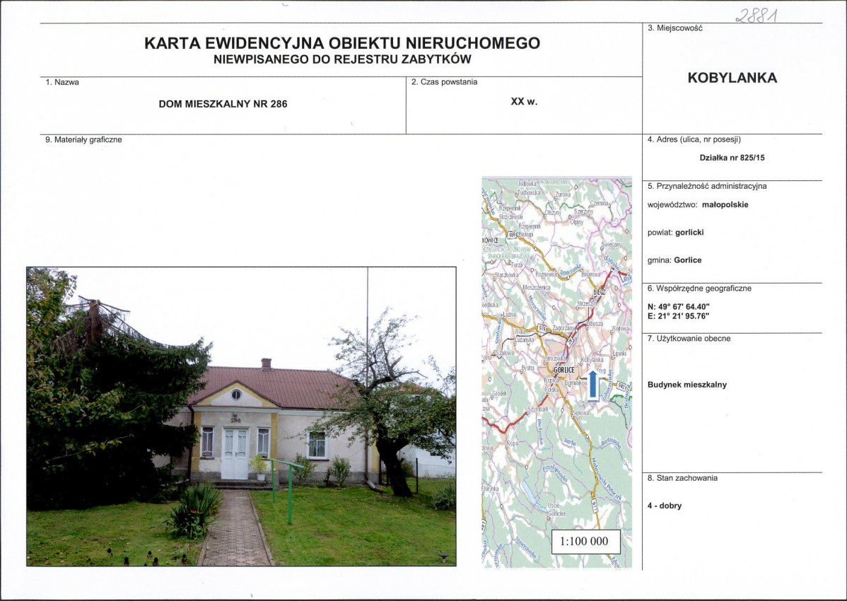 Karta obiektu niewpisanego do rejestru, skan nr 1