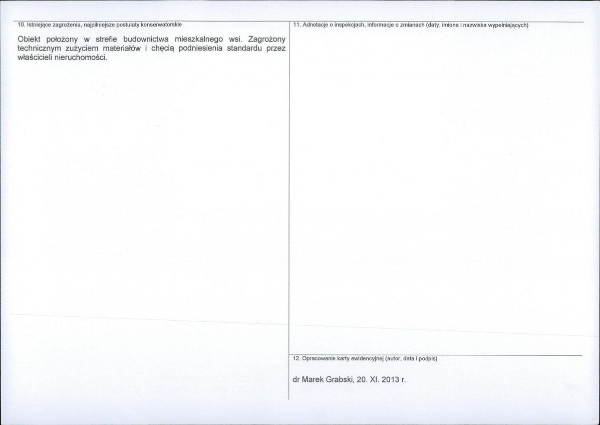 Karta obiektu niewpisanego do rejestru, skan nr 2