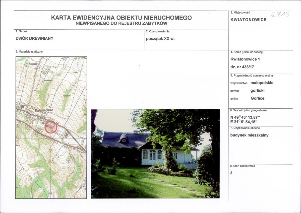 Karta obiektu niewpisanego do rejestru, skan nr 1