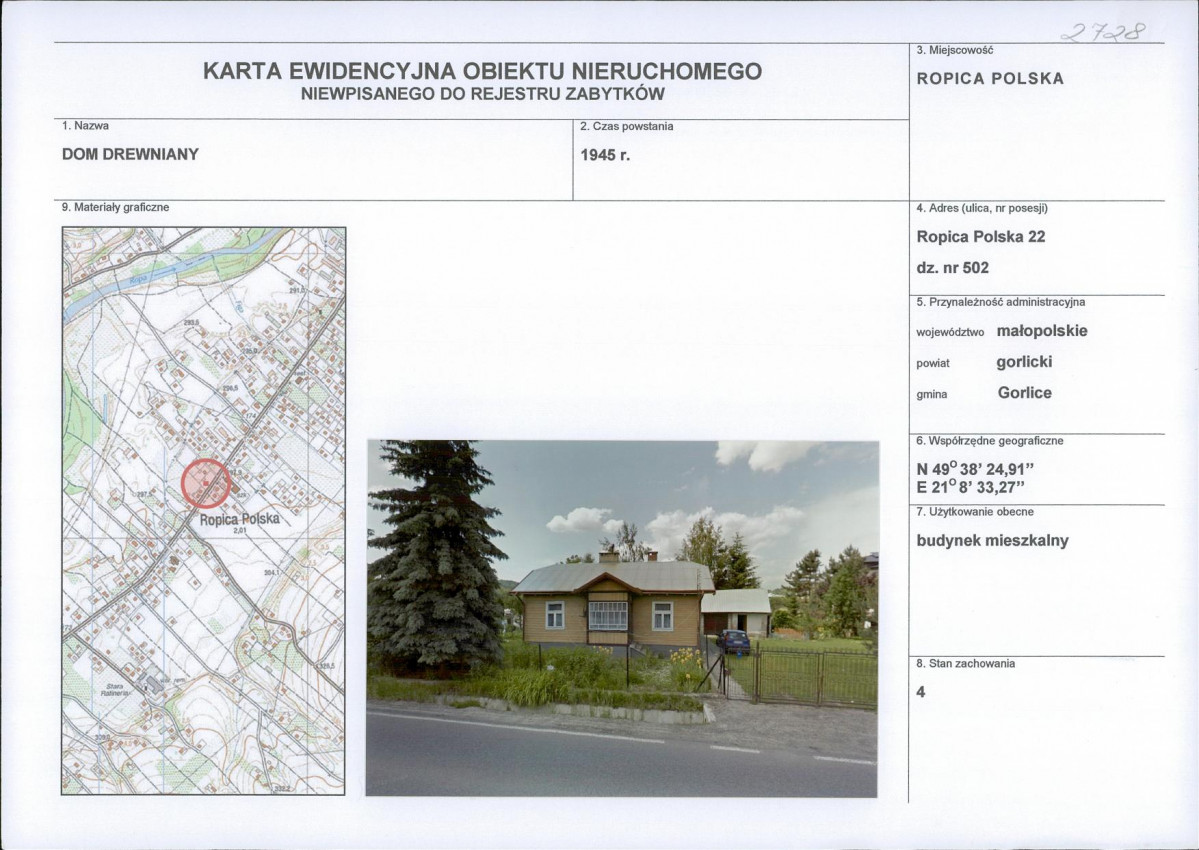 Karta obiektu niewpisanego do rejestru, skan nr 1