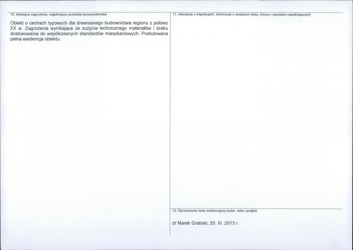 Karta obiektu niewpisanego do rejestru, skan nr 2