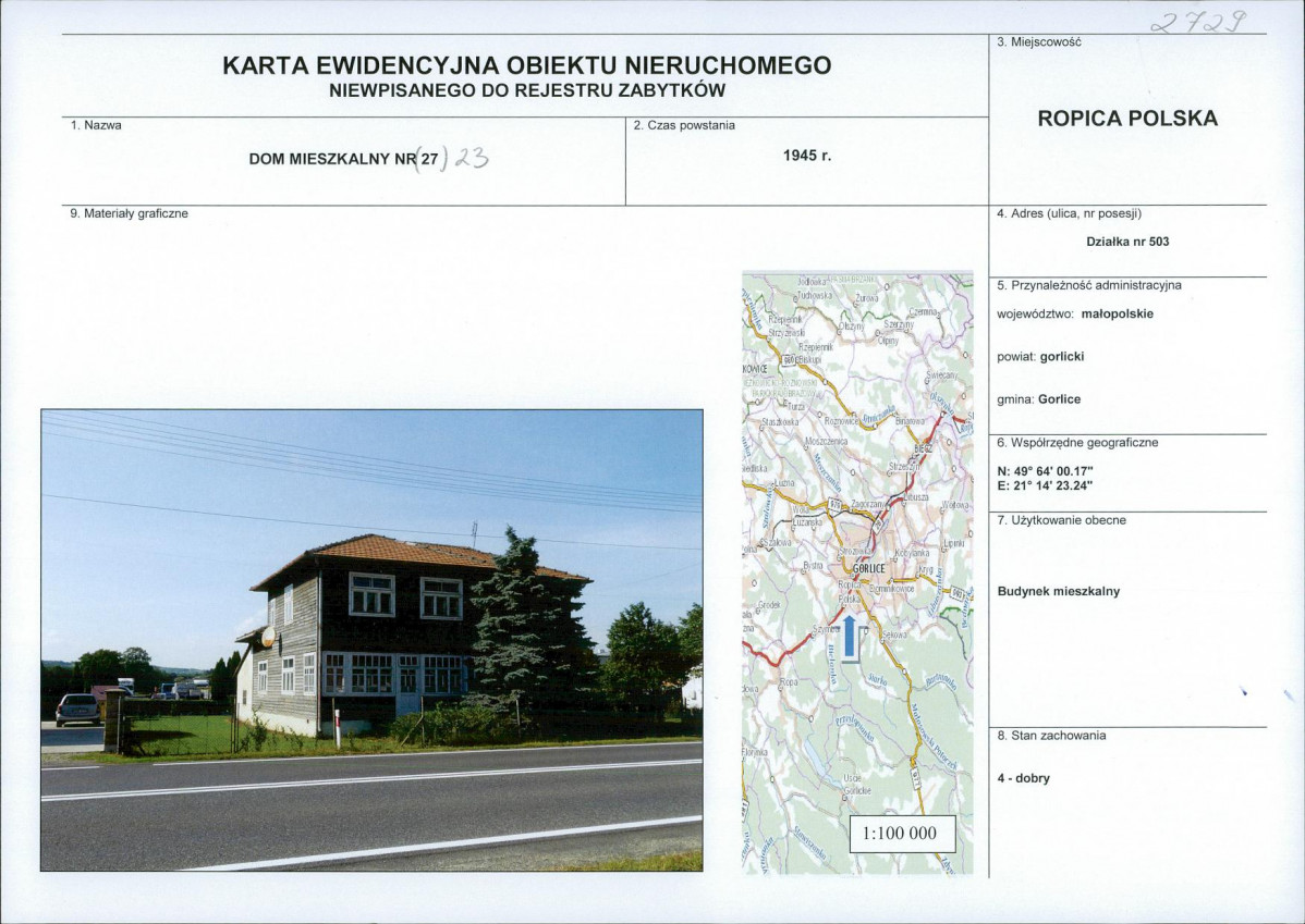 Karta obiektu niewpisanego do rejestru, skan nr 1