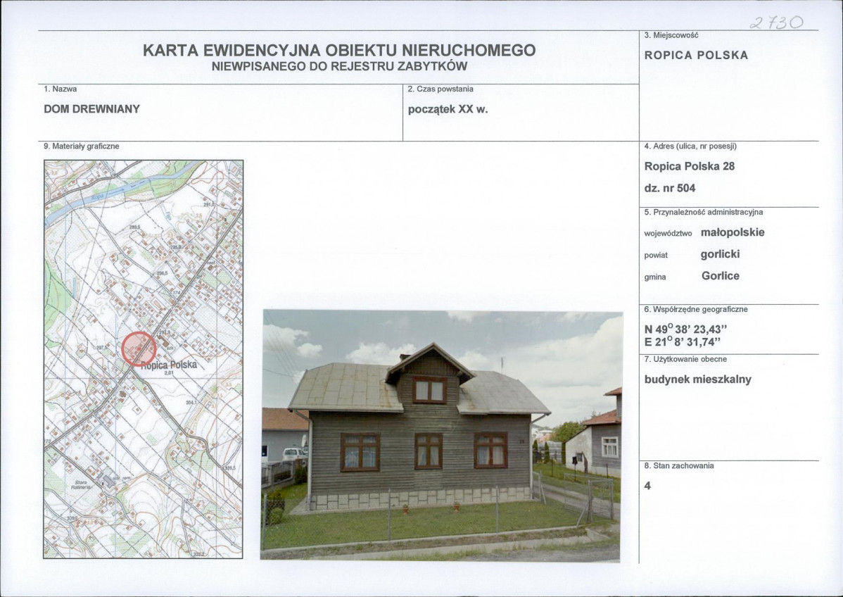 Karta obiektu niewpisanego do rejestru, skan nr 1