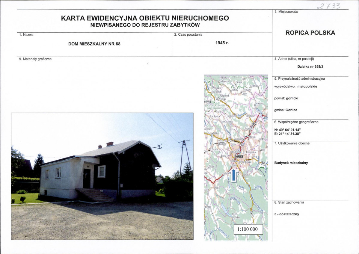 Karta obiektu niewpisanego do rejestru, skan nr 1