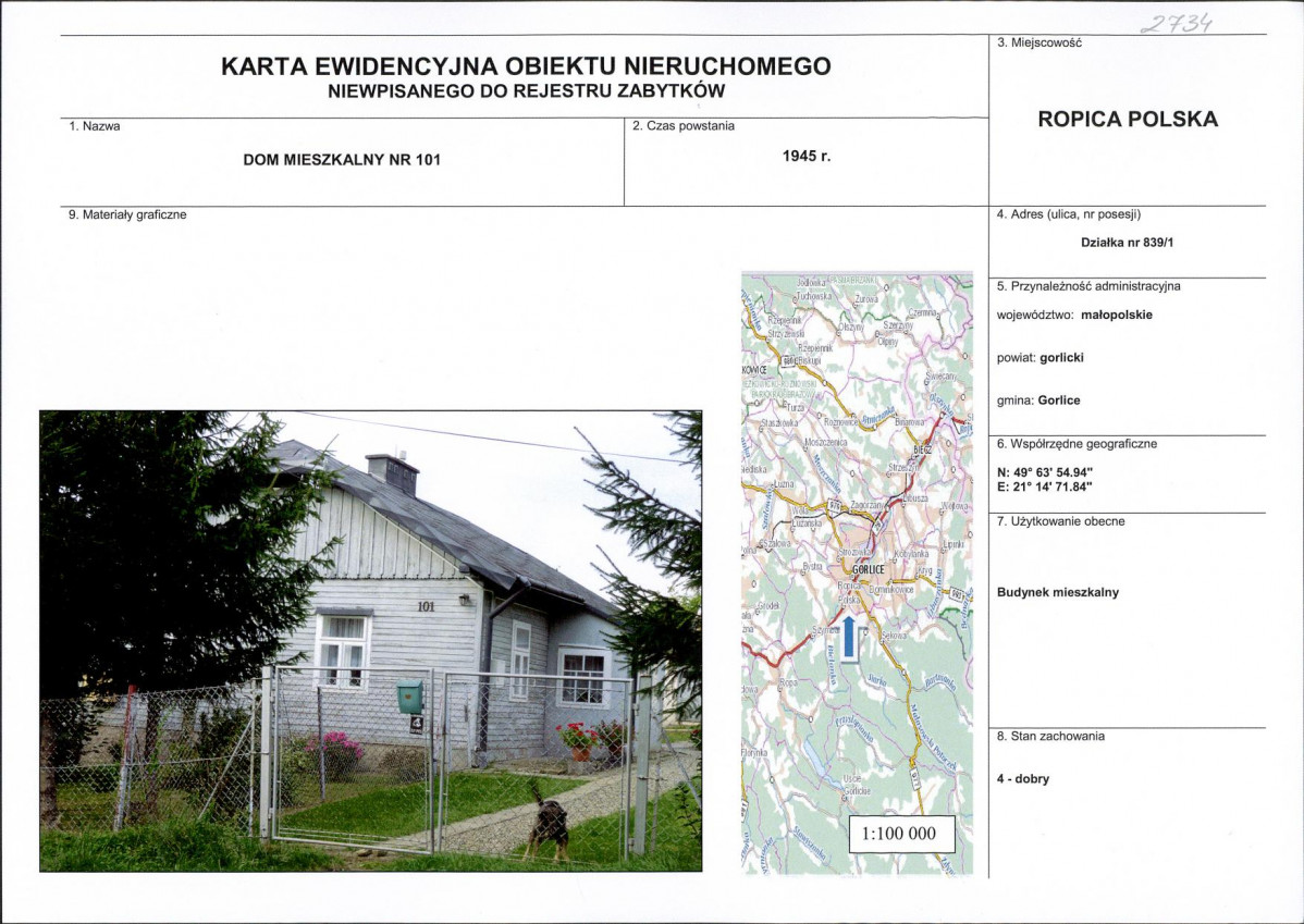 Karta obiektu niewpisanego do rejestru, skan nr 1