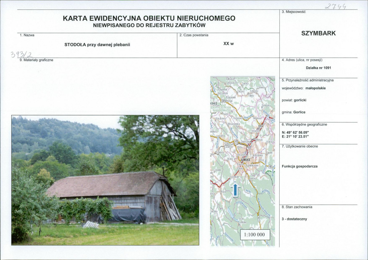 Karta obiektu niewpisanego do rejestru, skan nr 1