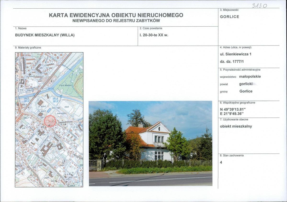 Karta obiektu niewpisanego do rejestru, skan nr 1