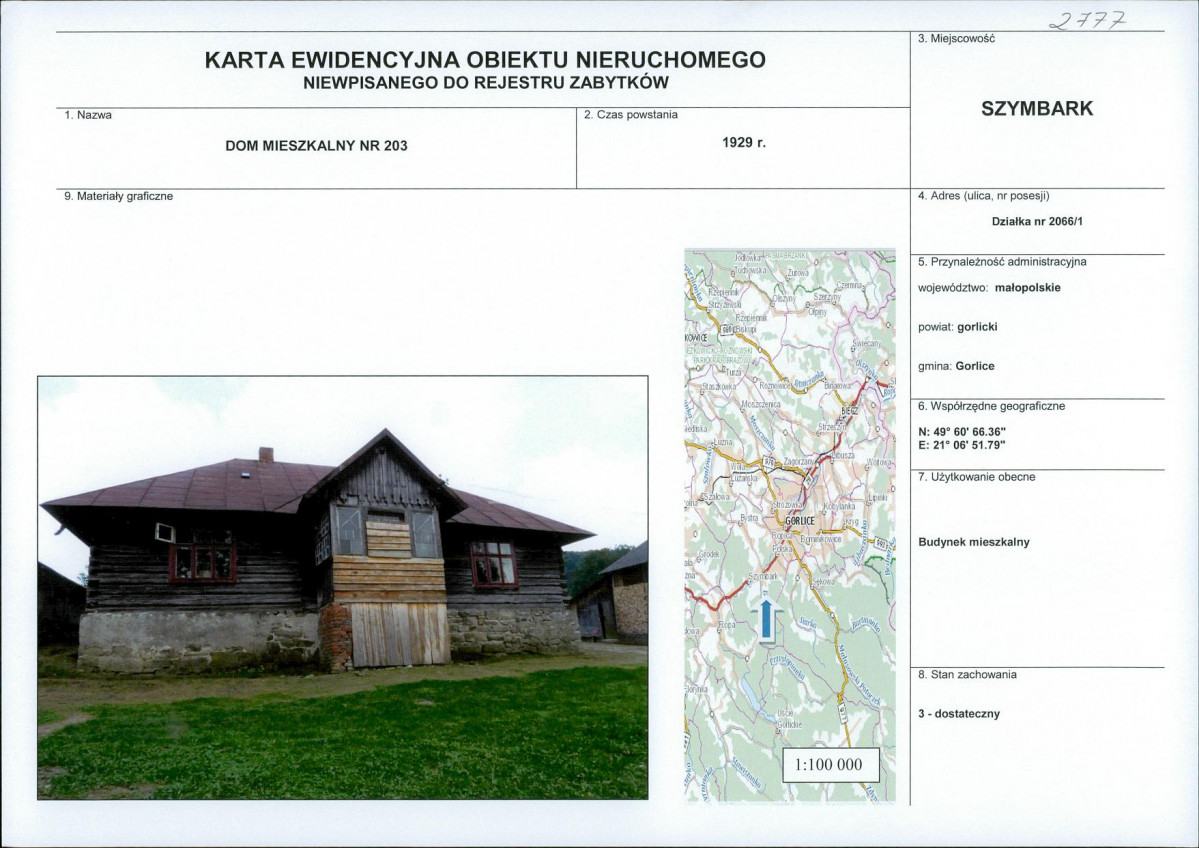 Karta obiektu niewpisanego do rejestru, skan nr 1