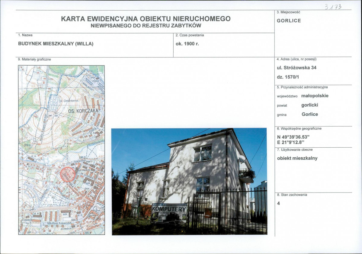 Karta obiektu niewpisanego do rejestru, skan nr 1