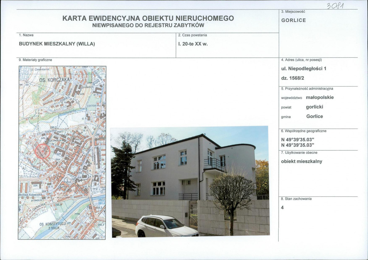 Karta obiektu niewpisanego do rejestru, skan nr 1