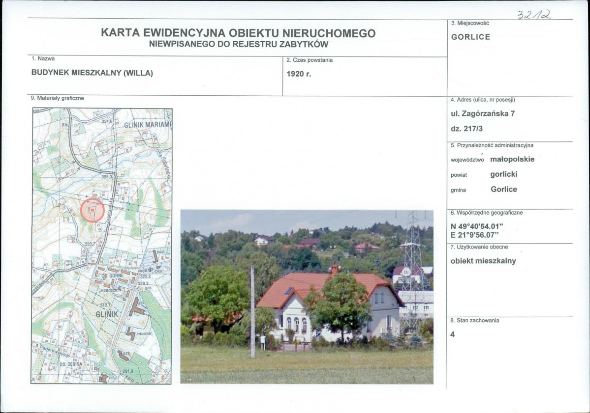 Karta obiektu niewpisanego do rejestru, skan nr 1