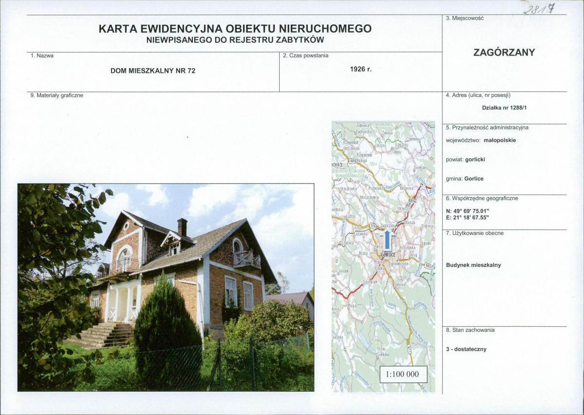 Karta obiektu niewpisanego do rejestru, skan nr 1