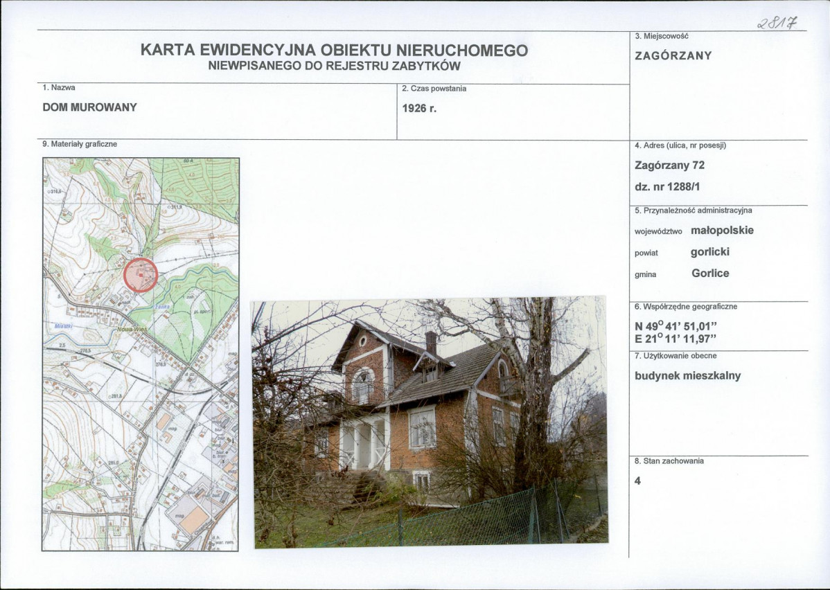 Karta obiektu niewpisanego do rejestru, skan nr 1