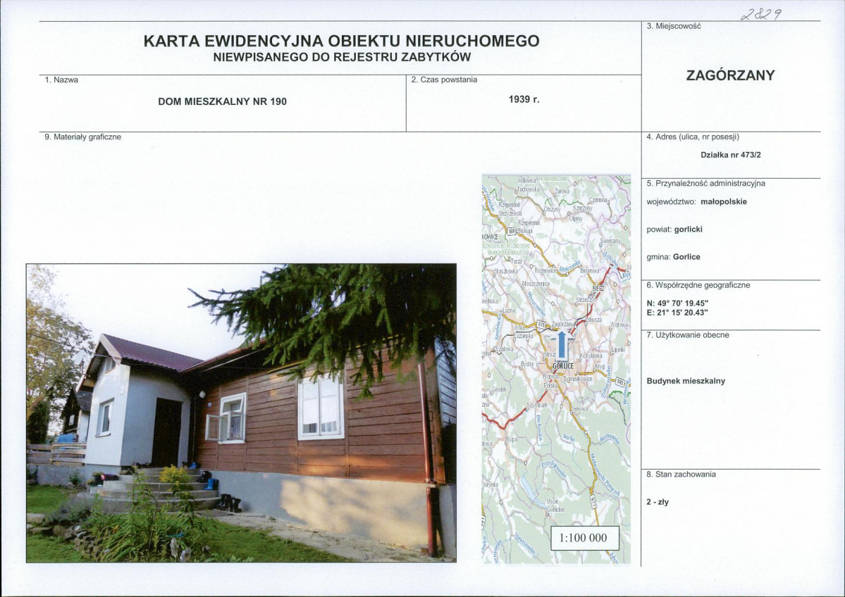 Karta obiektu niewpisanego do rejestru, skan nr 1