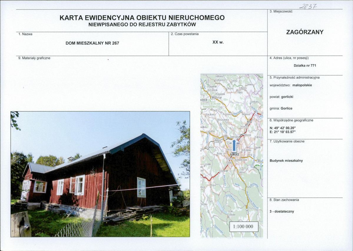 Karta obiektu niewpisanego do rejestru, skan nr 1