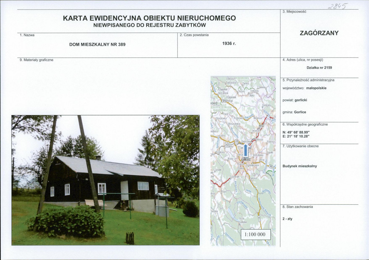 Karta obiektu niewpisanego do rejestru, skan nr 1