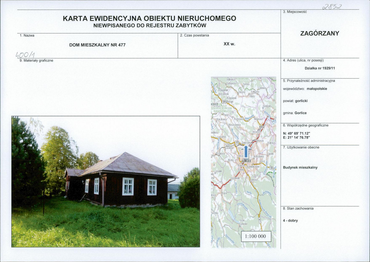 Karta obiektu niewpisanego do rejestru, skan nr 1