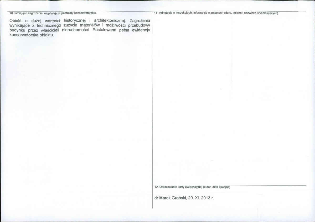 Karta obiektu niewpisanego do rejestru, skan nr 2