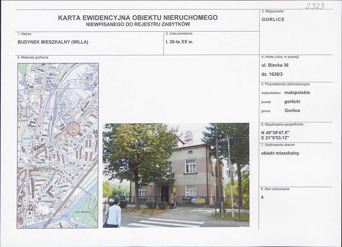 Karta obiektu niewpisanego do rejestru, skan nr 1