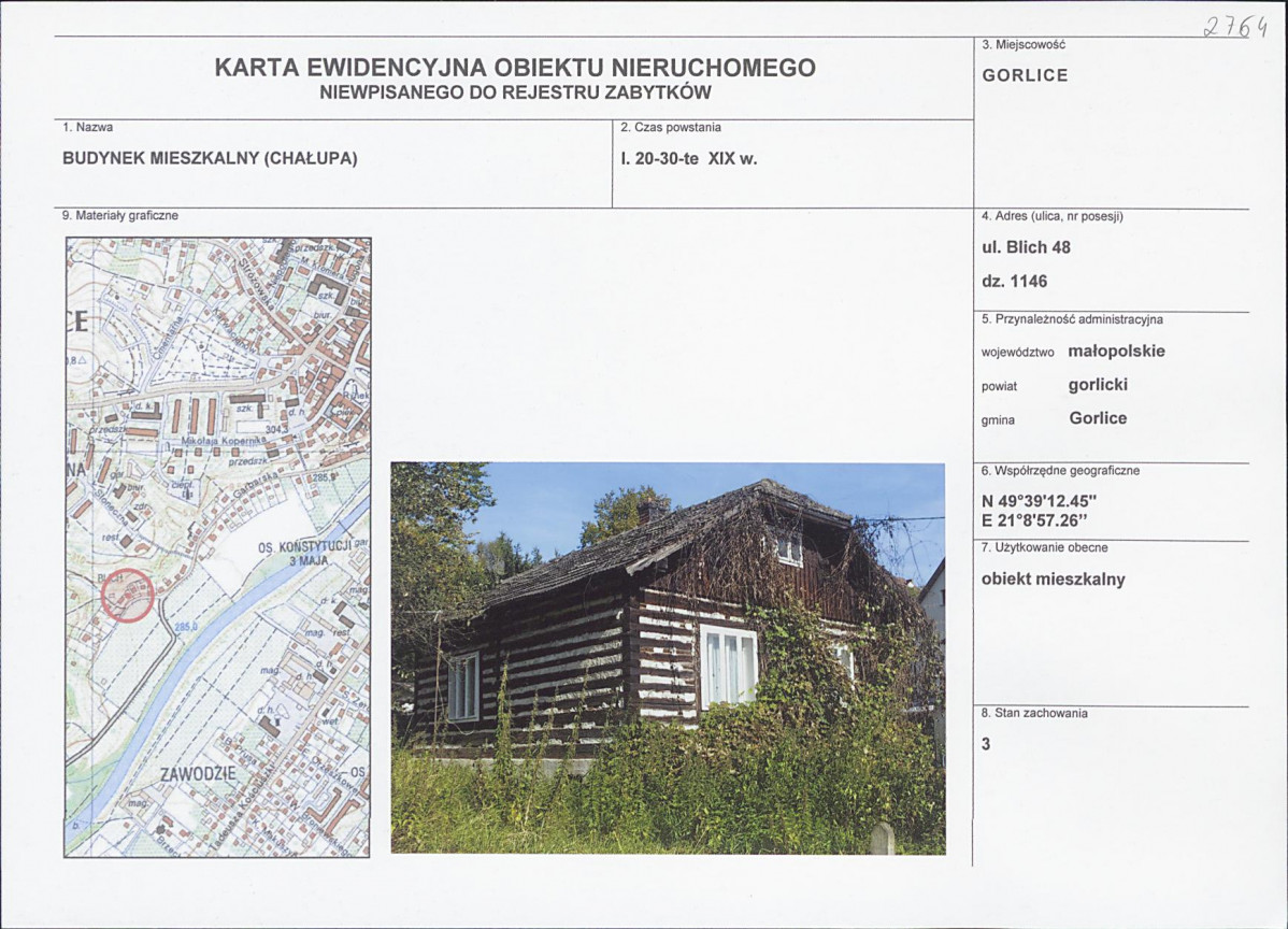 Karta obiektu niewpisanego do rejestru, skan nr 1