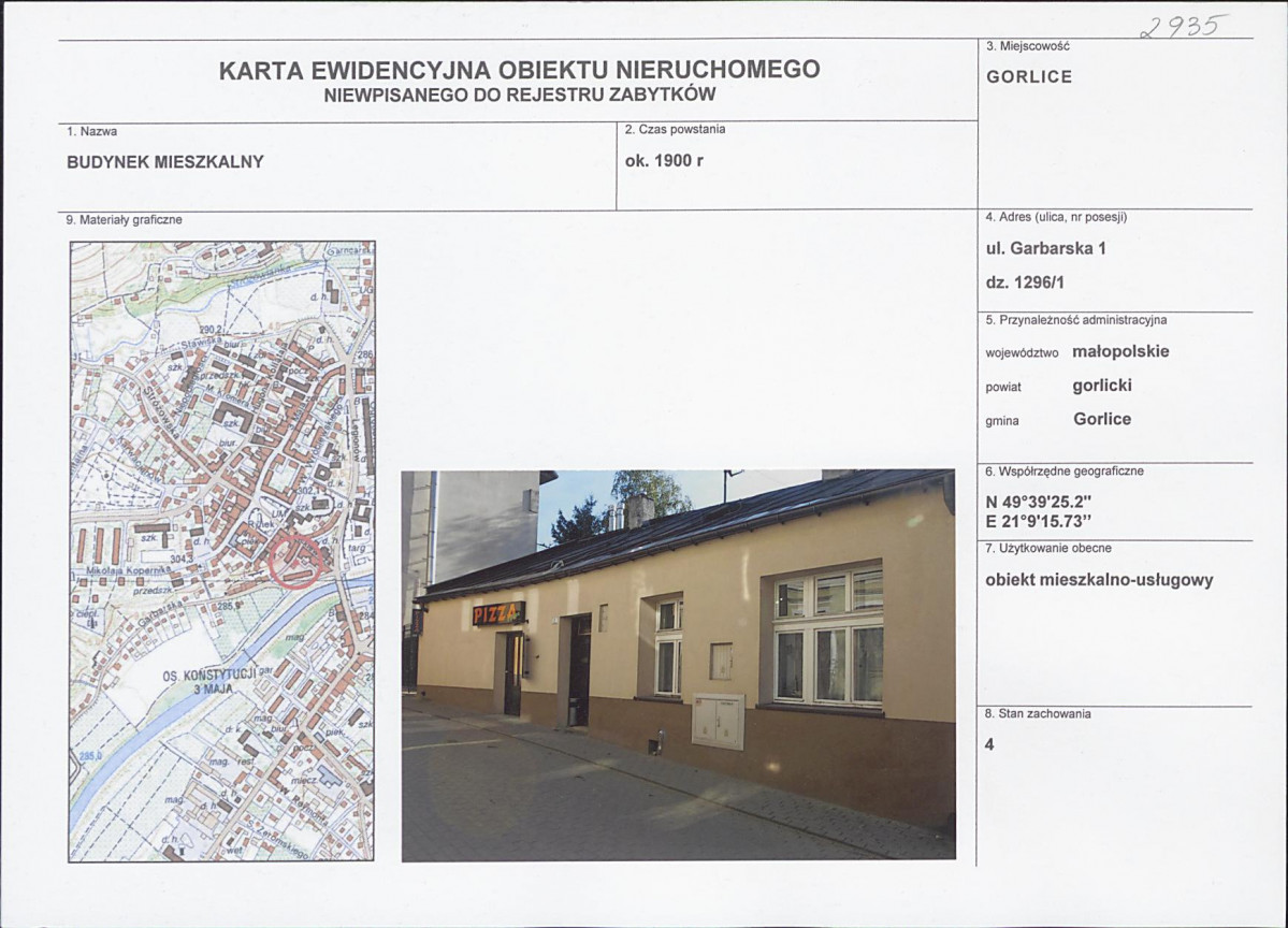 Karta obiektu niewpisanego do rejestru, skan nr 1