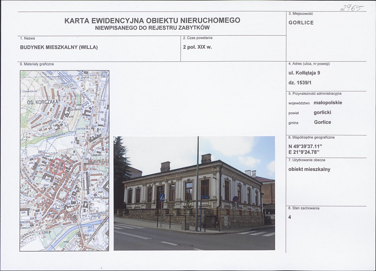Karta obiektu niewpisanego do rejestru, skan nr 1