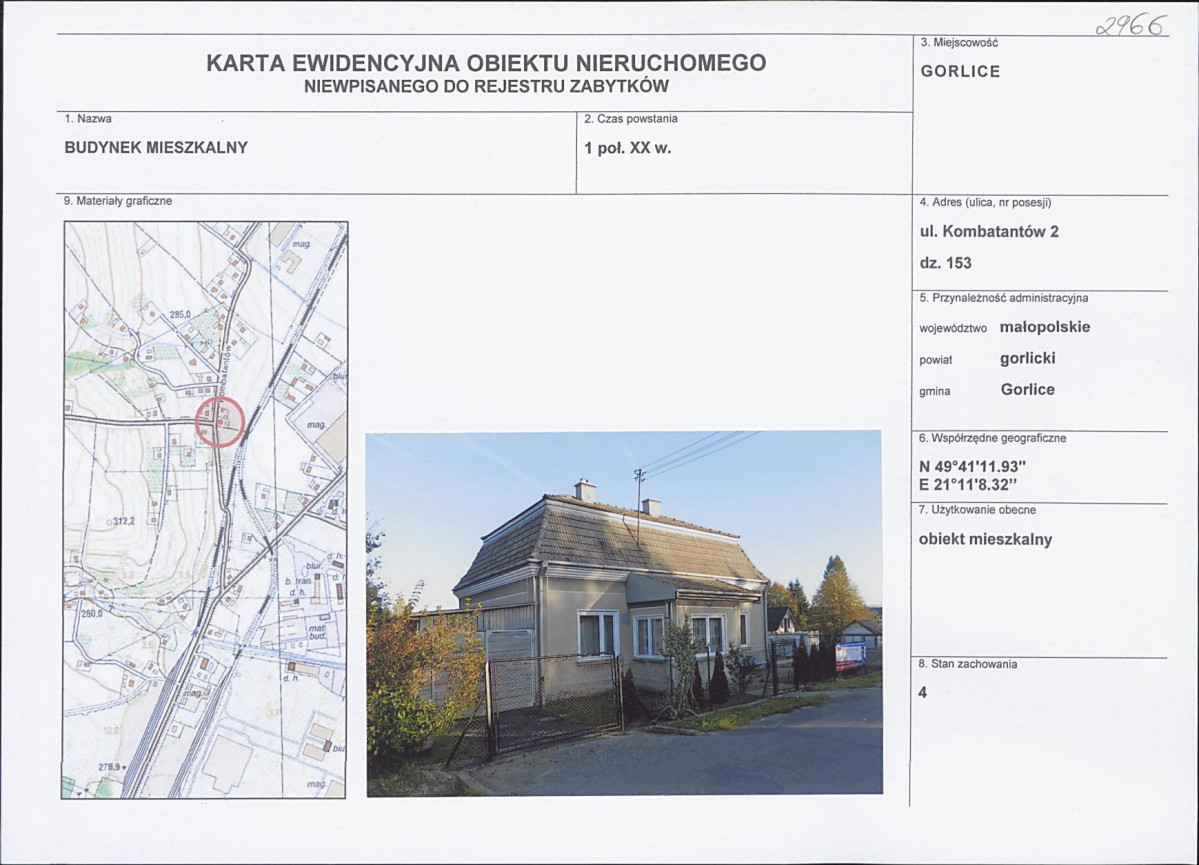 Karta obiektu niewpisanego do rejestru, skan nr 1