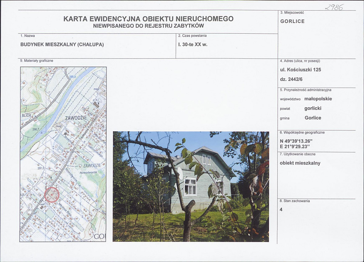 Karta obiektu niewpisanego do rejestru, skan nr 1