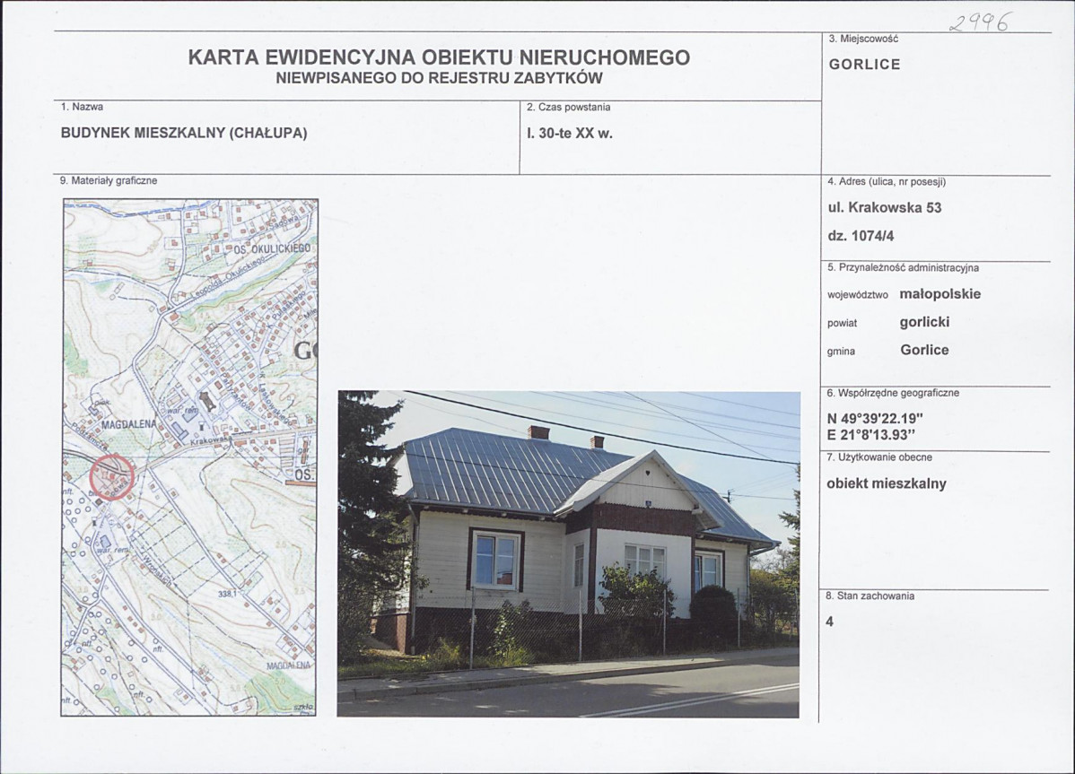Karta obiektu niewpisanego do rejestru, skan nr 1