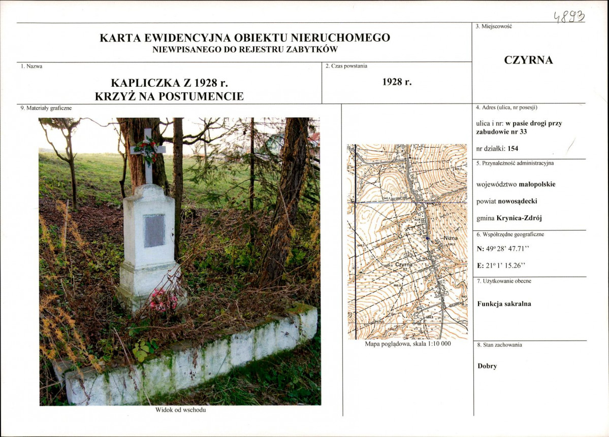 KEZN - Karta obiektu niewpisanego do rejestru, skan nr 1